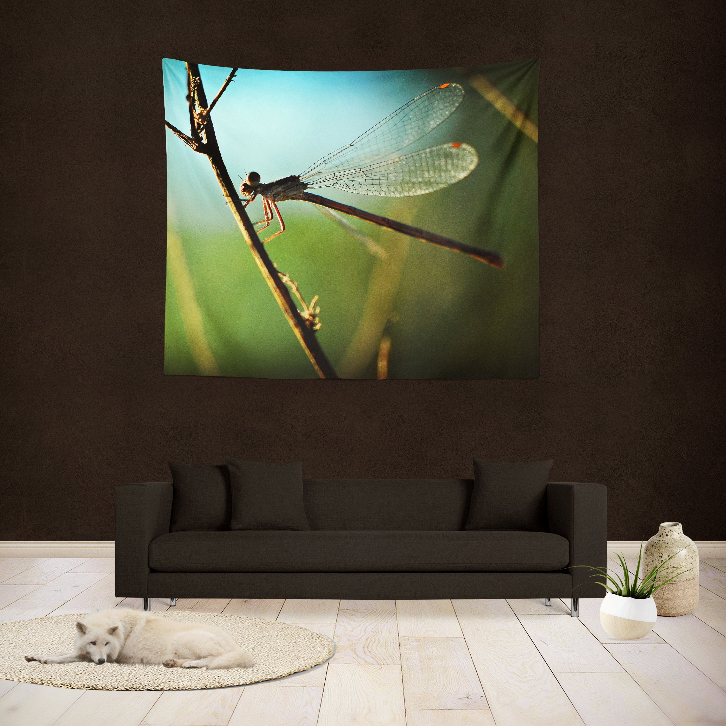 27x53 OCTOBER SONG II Dragonfly Nature Tapestry Wall Hanging 