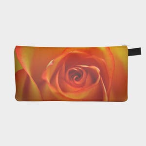 Rose Flower Pencil Case, Pencil Pouch, Orange Make Up Bag, Small Zipper Pouch, Rose Pencil Bag, Floral Cosmetic Bag, Gift For Mom