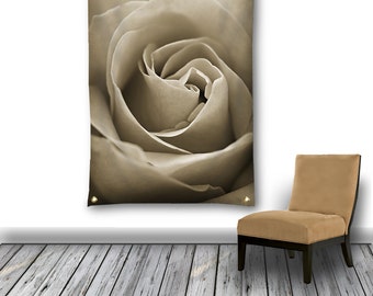 Rose Flower Wall Tapestry, Sepia Flower Wall Hanging, Brown Floral Photo Tapestry, Boho Tapestry Wall Hanging, Bohemian Dorm Room Wall Decor