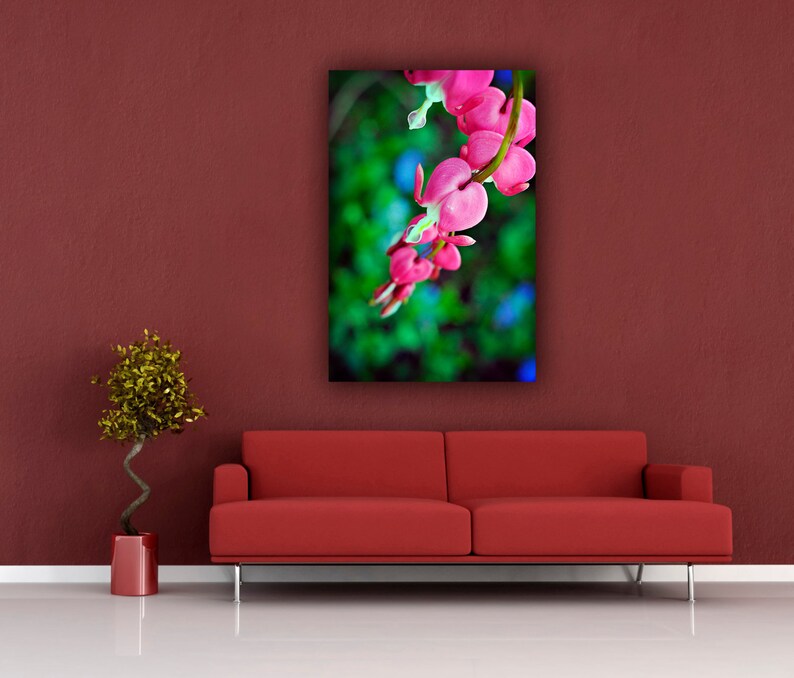 Flower Photograph, Pink Bleeding Hearts Photo Print, Botanical Vertical Wall Art Home Decor, Spring Floral Photography Fine Art Nature Print image 1