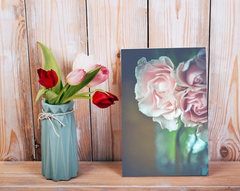 Pink Roses Flower Mini Table Top canvas, Floral Mini Giclee Canvas Art, Small Art on Canvas Print, Vintage Roses Canvas Shelf Sitter