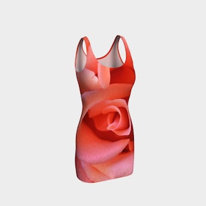 Floral Bodycon Dress, Coral Flower Skater Dress, Teen Clothing, Pink Rose Reversible Spandex Mini Dress, Coral Club Wear