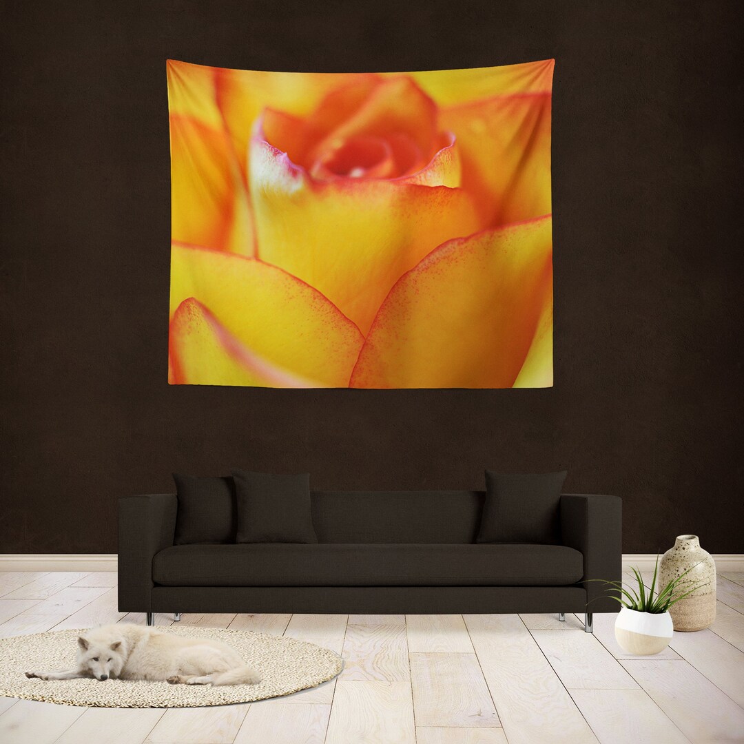 Yellow Rose Flower Wall Hanging, Floral Tapestry, Nature Photo Tapestry