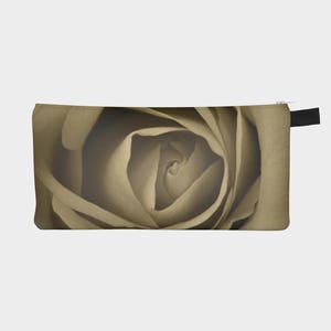 Sepia Rose Flower Pencil Case, Pencil Pouch, Floral Make Up Bag, Small Floral Zipper Pouch, Gift for Bridesmaids, Cosmetic Bag
