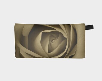 Sepia Rose Flower Pencil Case, Pencil Pouch, Floral Make Up Bag, Small Floral Zipper Pouch, Gift for Bridesmaids, Cosmetic Bag