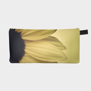 Sunflower Pencil Case, Floral Make Up Bag Zipper Pouch, Small Flower Cosmetic Bag, Lemon Yellow 9x4 Pouch