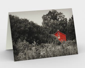 Old Red Barn Photo Card, Set of Three Blank 5x7 Note Cards, Country Landscape Photograph Fine Art Card