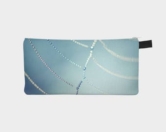 Dew Covered Cobweb Pencil Case, Nature Photo Small Pencil Pouch Make Up Bag, Zipper Pouch,9x4  pencil bag, Cosmetic Bag