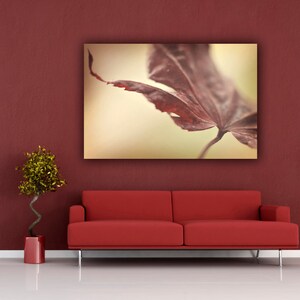 Autumn Leaf Photograph, Red and Beige Home Decor, Horizontal Art, Living Room Wall Art, Fine Art Nature Photography, Minimal Photo Print