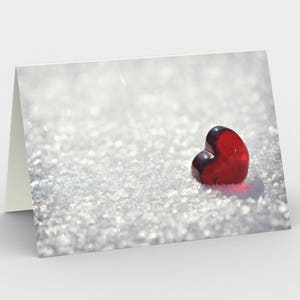 Cartes Red Heart in Snow Blank Note, Cartes Nature Note, Cartes de vœux, Cartes à trois notes, Cartes d’amour 5x7, Carte d’art d’hiver, Cartes toutes occasions