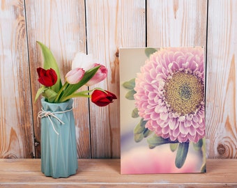 Rosa Blume Mini Tisch Top Leinwand, Floral Mini Giclée Leinwand Kunst, kleine Kunst auf Leinwand Druck, Floral Canvas Regal Sitter