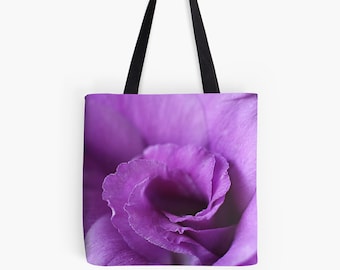 Abstract Purple Flower Canvas Tote Bag, Floral Photo Art