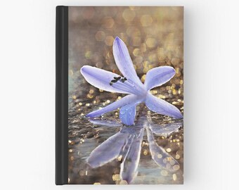 Blue Flower Journal Book, Floral Blank Sketchbook, Ruled Lined Diary, Dream Journal, Nature Blank Page Hard Cover Book, Spiral Notebook