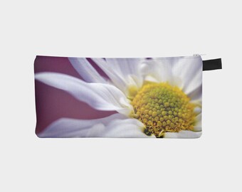 White Daisy Flower Pencil Case, Canvas Makeup Bag, Floral Zipper Pouch, Floral Cosmetic Bag, Small Pouch Bag