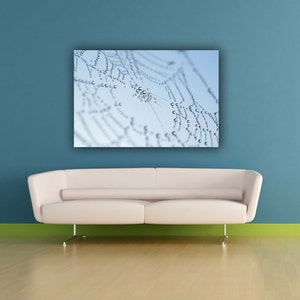 Dew Covered Cobweb Against the Sky Canvas Print, Limited Edition Art, Ready to Hang Wall Art, 24x30 Large Gallery Wrap, Macro Photograph