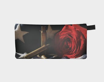 Patriotische Bleistift Fall, rote Rose Beutel, Bleistift-Beutel, Make-up-Tasche, USA Beutel, kleine Reißverschluss-Beutel, Bleistift-Tasche, Kosmetiktasche, kleine Tasche