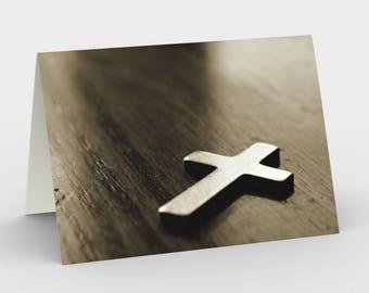 Christian Cross Sepia Photo Blank Card, Set of Three 5x7 Note Cards, Fine Art Photograph Art Card