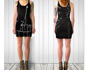 Gothic Black Skater Dress, Spider Web Dress, Bodycon Dress, Teen Clothing, Spandex Dress, Goth Bodycon, Cob Web Dress, Reversible Dress