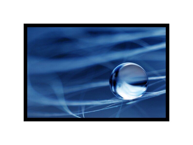 Ethereal Macro Water Drop Photography, Close Up Nature Photograph, Fine Art Bathroom Wall Decor, Cerulean Dew Drop Still Life Photo Print image 4
