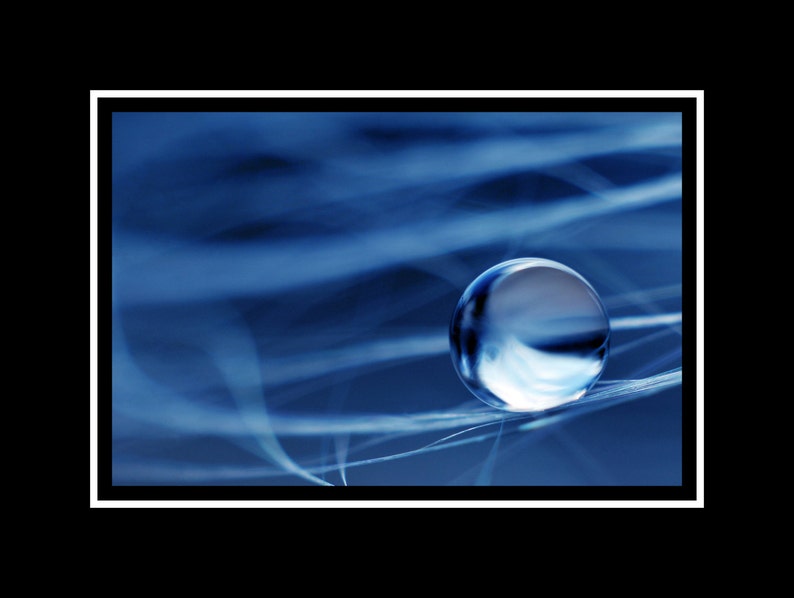 Ethereal Macro Water Drop Photography, Close Up Nature Photograph, Fine Art Bathroom Wall Decor, Cerulean Dew Drop Still Life Photo Print image 3