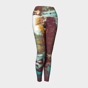 Autumn Yoga Pants, Fashion Leggings, Printed Leggings, Teal Yoga Pants, Nature Leggings, Digital Print Leggings, Photo Legging, Wearable Art