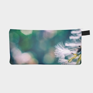 Teal Dandelion Pencil Case, Floral Nature Make Up Bag, Dandelion Print Small Zipper Pouch Cosmetic Bag