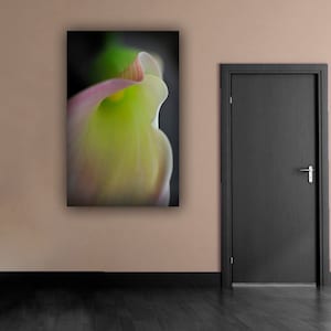 Sensual Calla Lily Flower Photograph, Botanical Vertical Wall Art, Romantic Fine Art Nature Photography, Georgia O&#39;Keeffe Inspired Photo