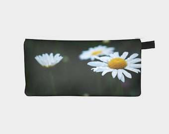 Daisy Flower Potlood geval, Floral Pencil Pouch, Make-up Bag, Natuur Zakje, Kleine Zak, Rits Zakje, potlood zak, Cosmetische Tas, Klein zakje