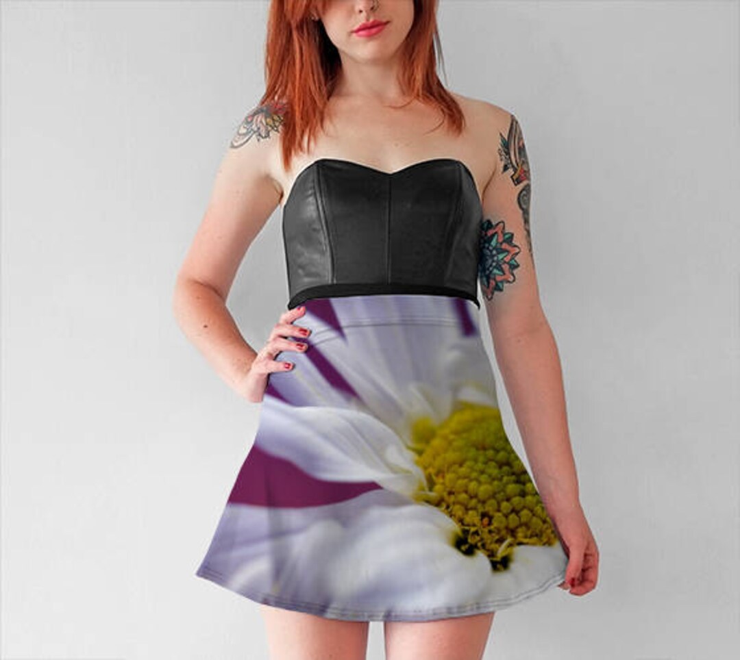 Daisy Flower Flare Skater Skirt, Teen Clothing Floral Skirt