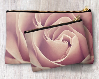 Pink Rose Flower Zipper Pouch MakeUp Bag Rose Evening Bag Accessories Clutch Floral Cosmetic Bag Personalized Bridesmaid Best Friend gift