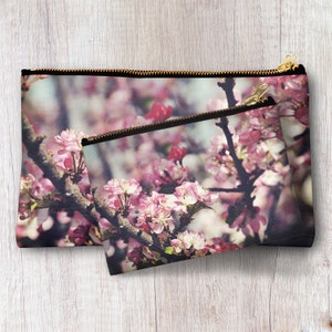Pink Crabapple Flower Zipper Pouch, Floral Makeup Evening Bag Accessories Clutch, Cosmetic Bag Personalized Bridesmaid Best Friend gift