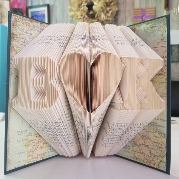 Folded Book Art Personalized Gift Folded Book Art Initials Gift For Her/Him Special Occasions  Book Folding Custom Anniversary Gift