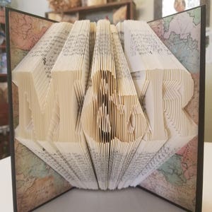 Folded Book Art Personalized Gift Folded Book Art Initials Gift For Her/Him Special Occasions Book Folding Custom Anniversary Gift image 2