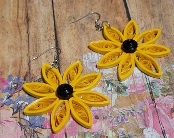 Paper Quilled Black Eyed Susan Earrings Mothers Day Easter Gift For Her Paper Anniversary