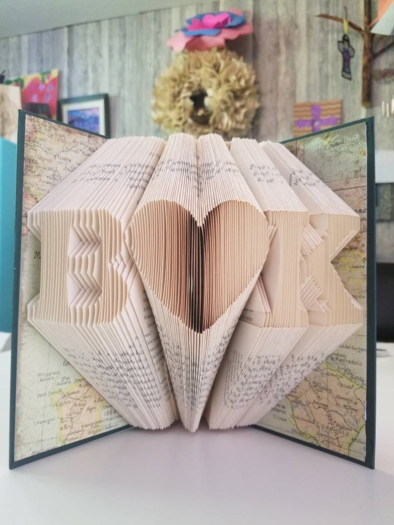 Folded Book Art Personalized Gift Folded Book Art Initials Gift For Her/Him Special Occasions Book Folding Custom Anniversary Gift image 1