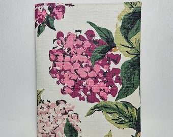 Vintage Barkcloth Composition Notebook Cover, Hydrangea Floral Design, Repurposed Draperies