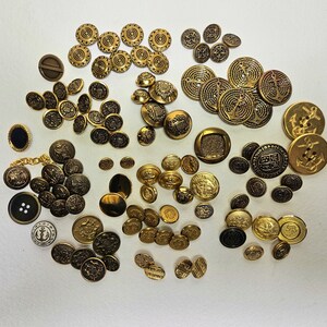 Vintage Gold-Tone Metal Button Assortment, Button Lot