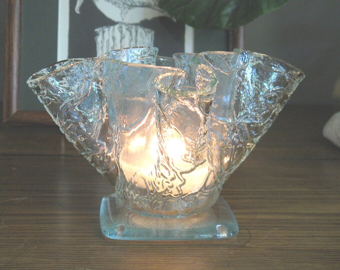 Candle Holder Clear Crackle Glass Candle Holder Kiln Fired Etsy