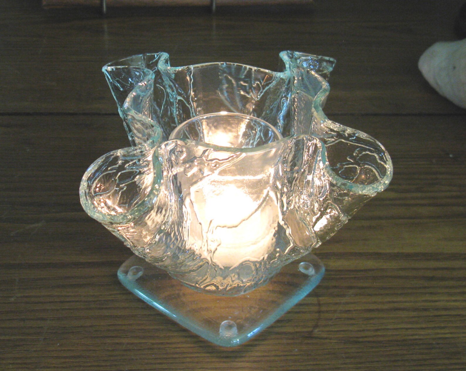 Candle Holder Clear Crackle Glass Candle Holder Kiln Fired Etsy