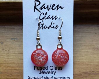 Red dichroic glass earrings, Red Fused glass earrings, Art glass earrings, Red Dangle earrings, Kiln fired glass earrings,  EA266
