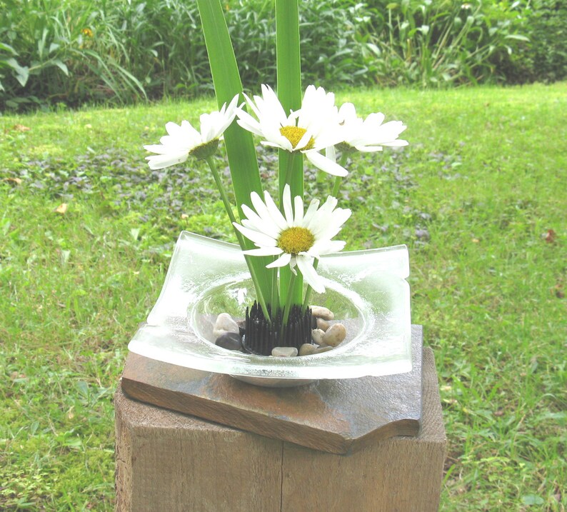 Glass Ikebana vase on slate base Fused Glass Ikebana Fresh Etsy