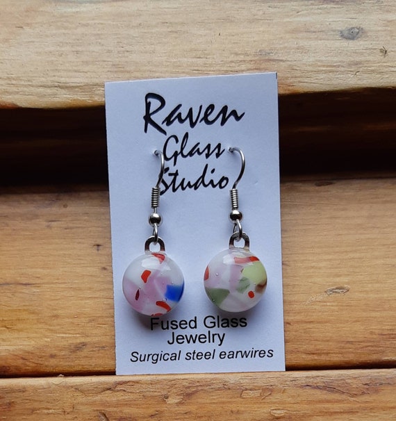 Multi colored Glass Earrings Fused Glass Jewelry Art Glass