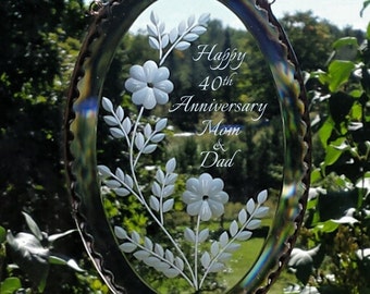 40th Wedding Anniversary, Mom and Dad, Clear Oval Glass Bevel Suncatcher, Glass suncatcher, 40th Anniversary window hanging, C110B