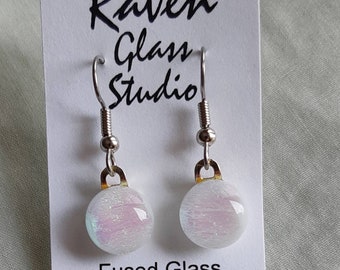 Pink dichroic glass earrings,  Fused glass jewelry,  Pink glass earrings, Dangle earrings, Kiln fired glass earrings,  EA343