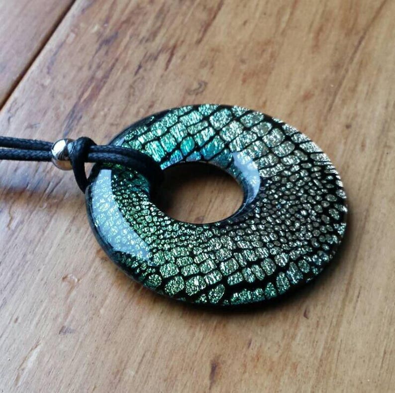 Dichroic Glass Donut Pendant Necklace Fused Image 0