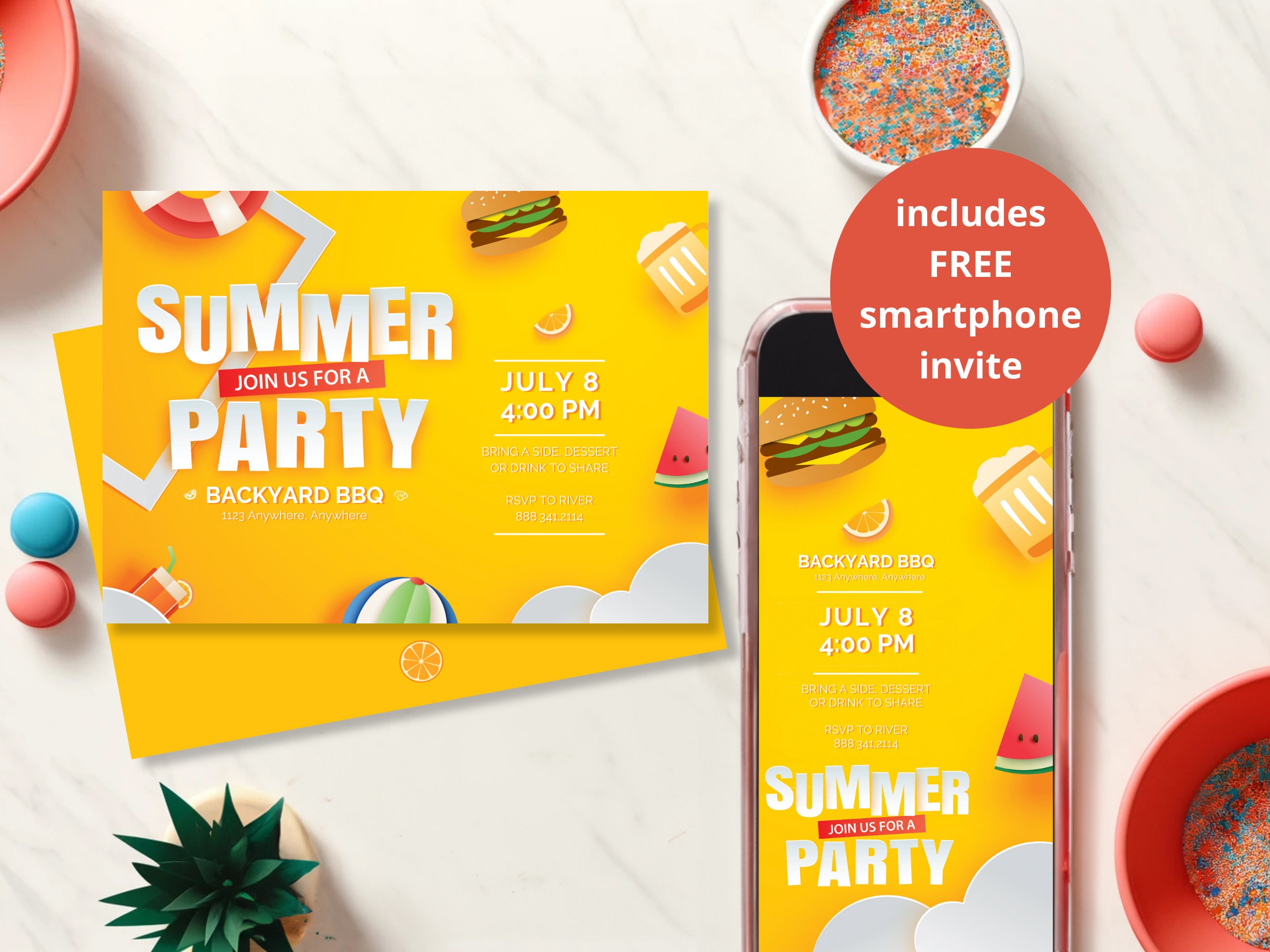 Summer Invite Summer BBQ Party Invite | Beach Party | Editable Canva Template ...
