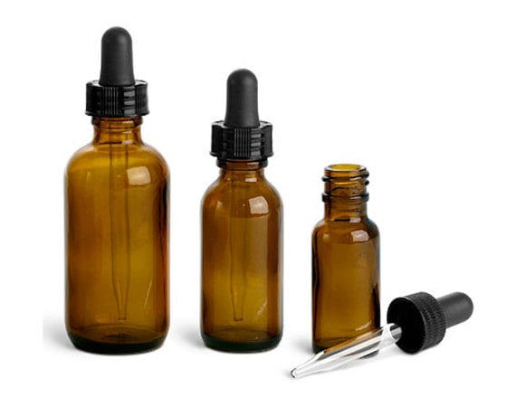 Glass Bottle, Amber Rounds w/ Black Bulb Glass Dropper. Choose the si…