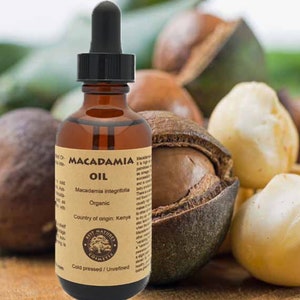 MACADAMIA OIL for dry or mature skin, less wrinkles, smooth, soft skin, Organic, cold pressed, unrefined.