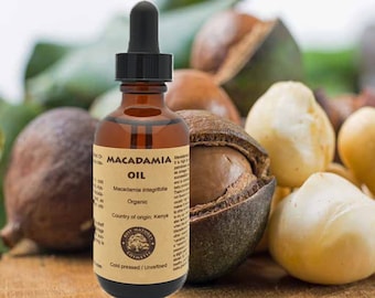 MACADAMIA OIL for dry or mature skin, less wrinkles, smooth, soft skin, Organic, cold pressed, unrefined.