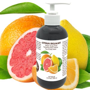 Gesichts- und Körperwaschmittel mit ätherischem Zitrusöl, natürliche schwarze Seife 250ml